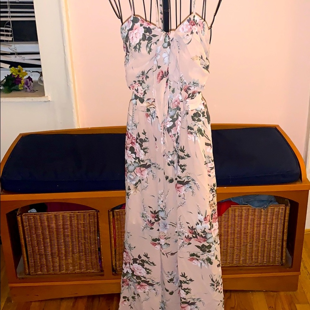 Floral halter maxi dress with cutout